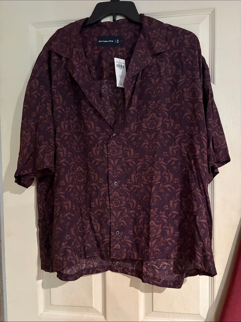 Abercrombie & Fitch Men's Maroon Floral Camp Shirt